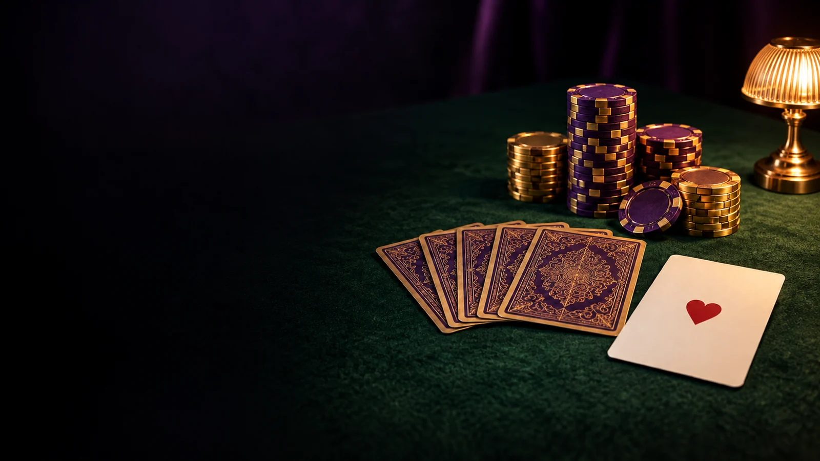 Casino chips and fanned playing cards resting on green felt