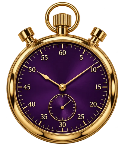 Purple and gold stopwatch, a reminder to set a time limit and take breaks