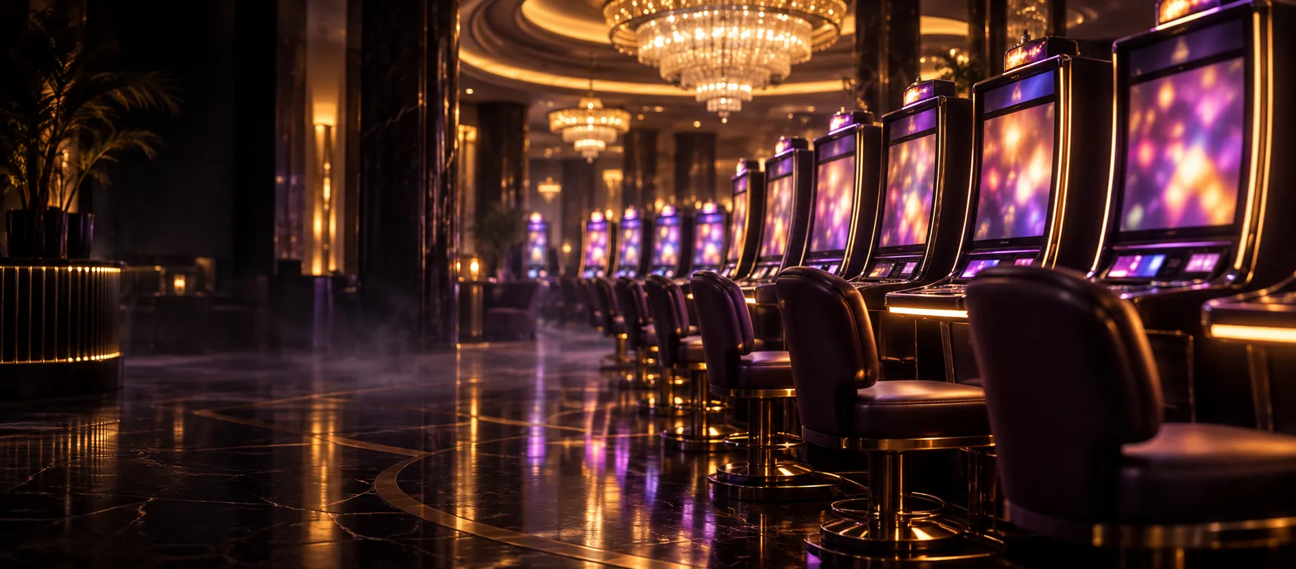 Slot floor with glowing pokie machines